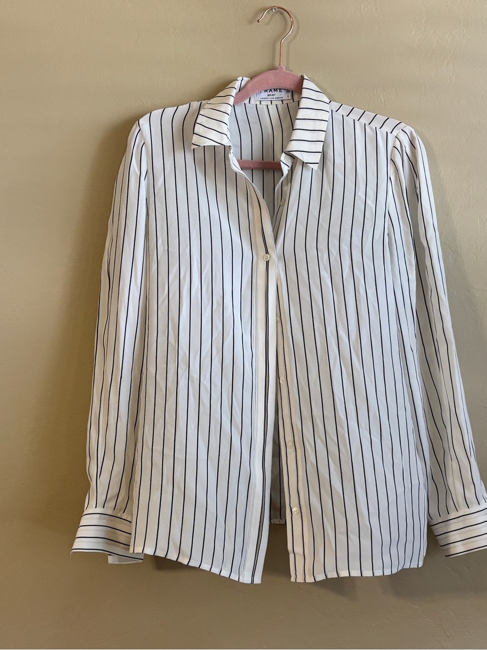 FRAME Notch Stripe 100% Silk Charmeuse Button Down Shirt Blouse S